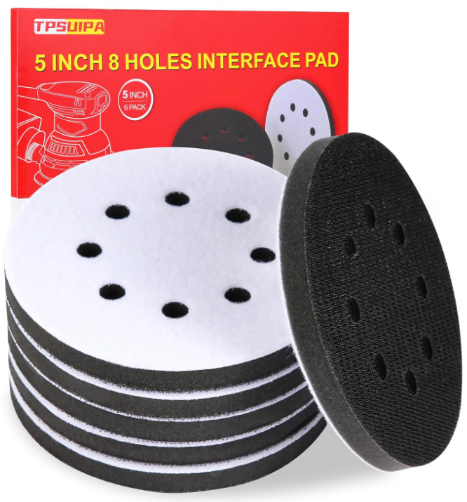 6 Pack 5in 8 Hole Interface Pad Orbital Sander Foam Hook Loop Pads