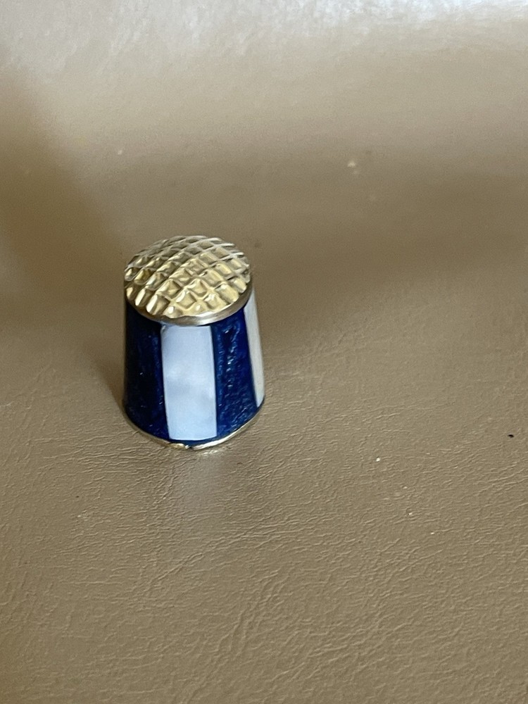 Vintage Sterling & Enamel Thimble (blue & white) (W19)
