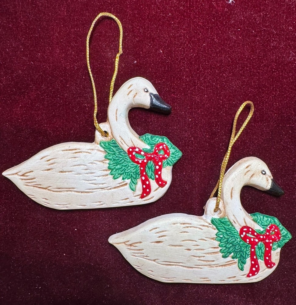 Christmas Swan Ceramic Ornaments-2 pcs Painted