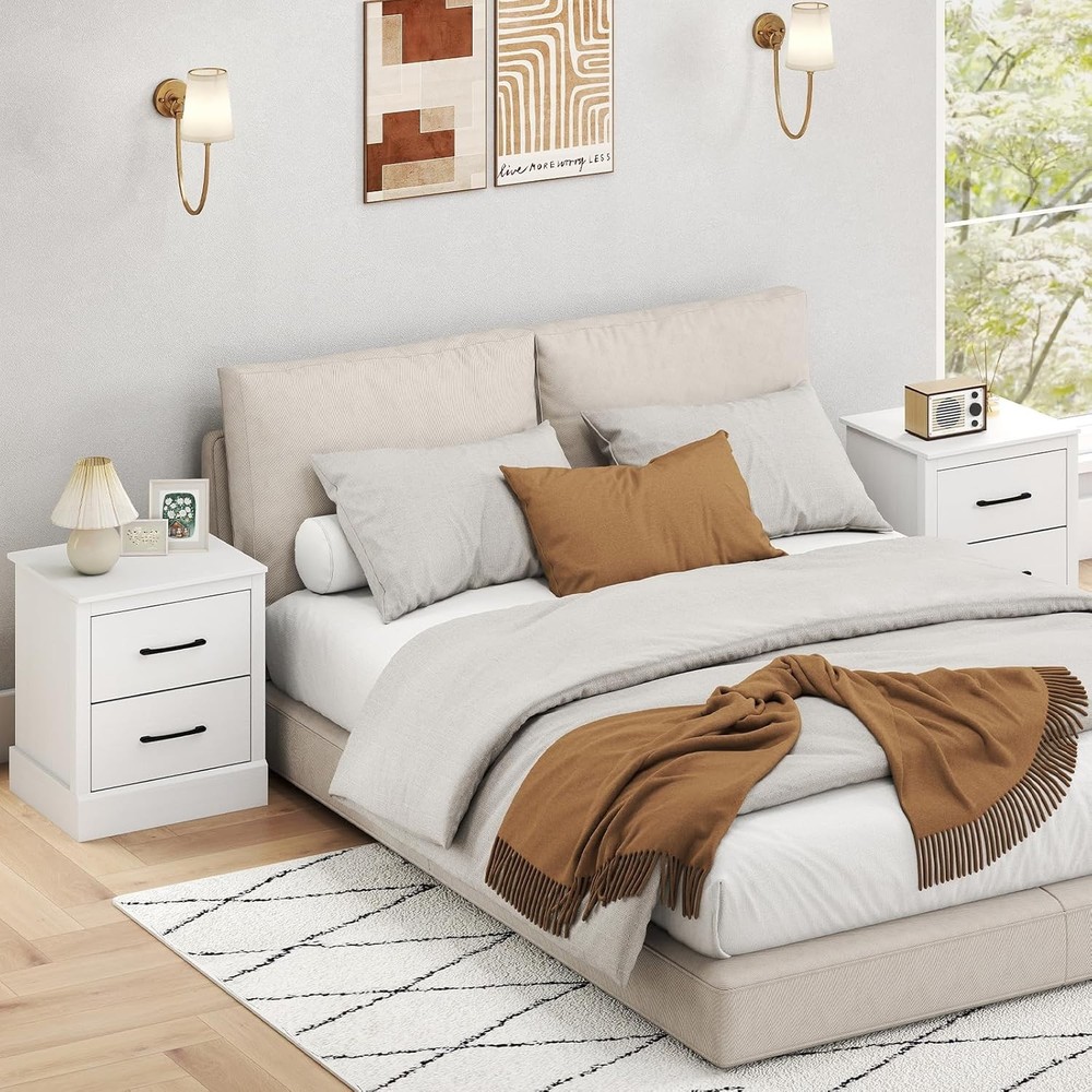 Modern Nightstand Wood Bedside Table W/ 2 Storage Drawers Compact Floor Night