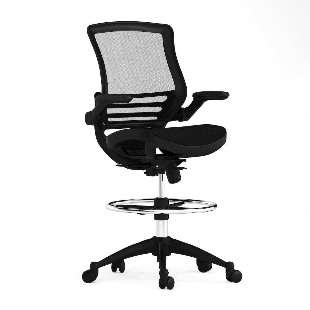 Mid-Back Transparent Black Mesh Drafting Chair with Black Frame and Flip-Up...