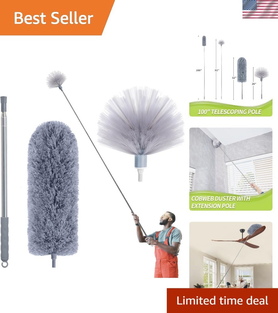 Cobweb Duster with Extension Pole Ceiling Fan Dusting Kit Microfiber Feather