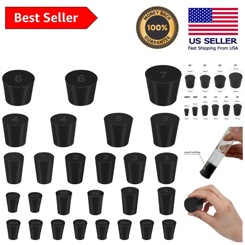 Versatile 27 Pack Rubber Lab Stoppers – 10 Tapered Sizes for Safety and Function