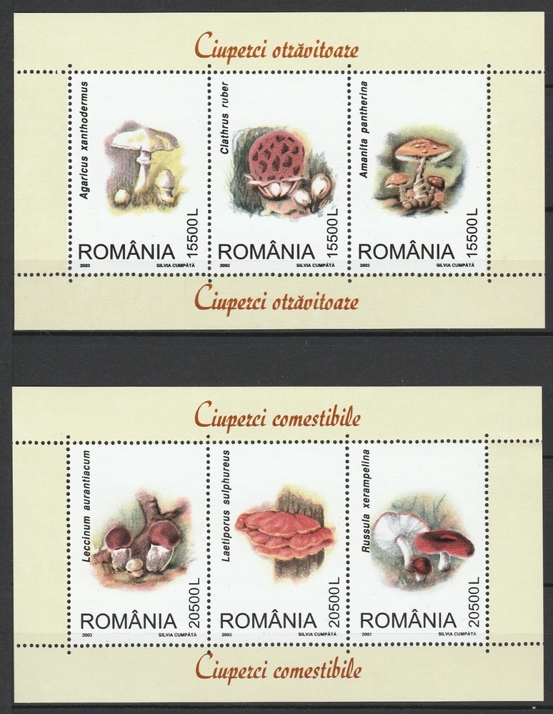Romania 2003 Mushrooms 2 MNH Blocks