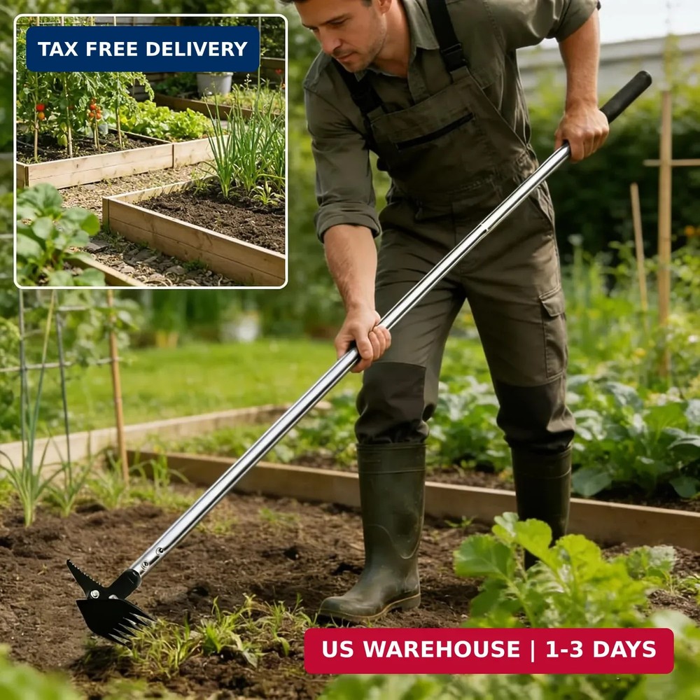 Weed Puller 61" Adjustable Long Handle, 2-in-1 Weed Rake & Crack Weeder with Det