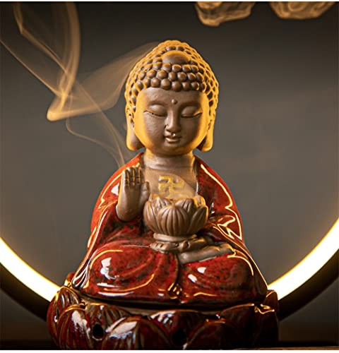 Ceramic Buddha Incense Burner Waterfall Chinese Backflow Incense Burner Red