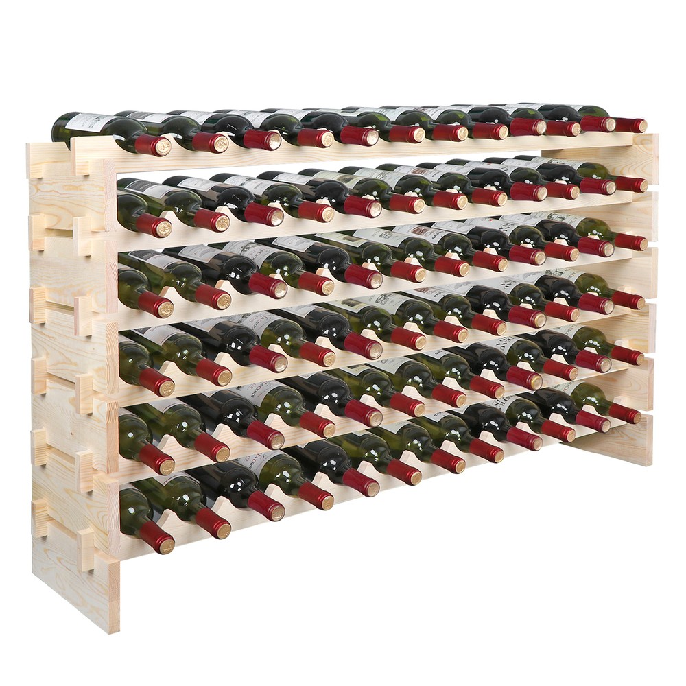 2PCS 72 Bottles Wine Rack Holder Stackable Storage Solid Wood Display Shelves
