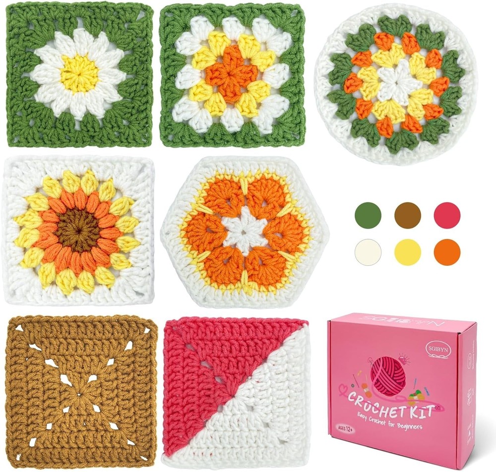 Crochet Kit for Advanced Beginners with Step-by-Step Video Tutorials, Granny Squ