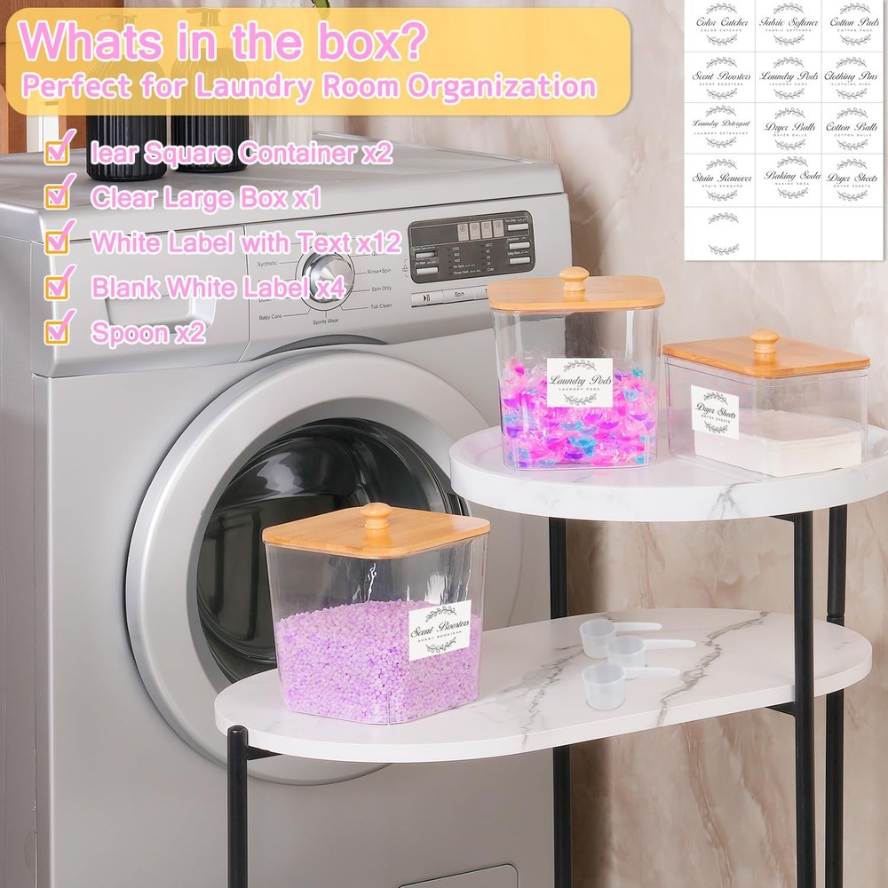 efluky 3 Pack Laundry Pods Container & Dryer Sheet Holder Set, 3pack, clear