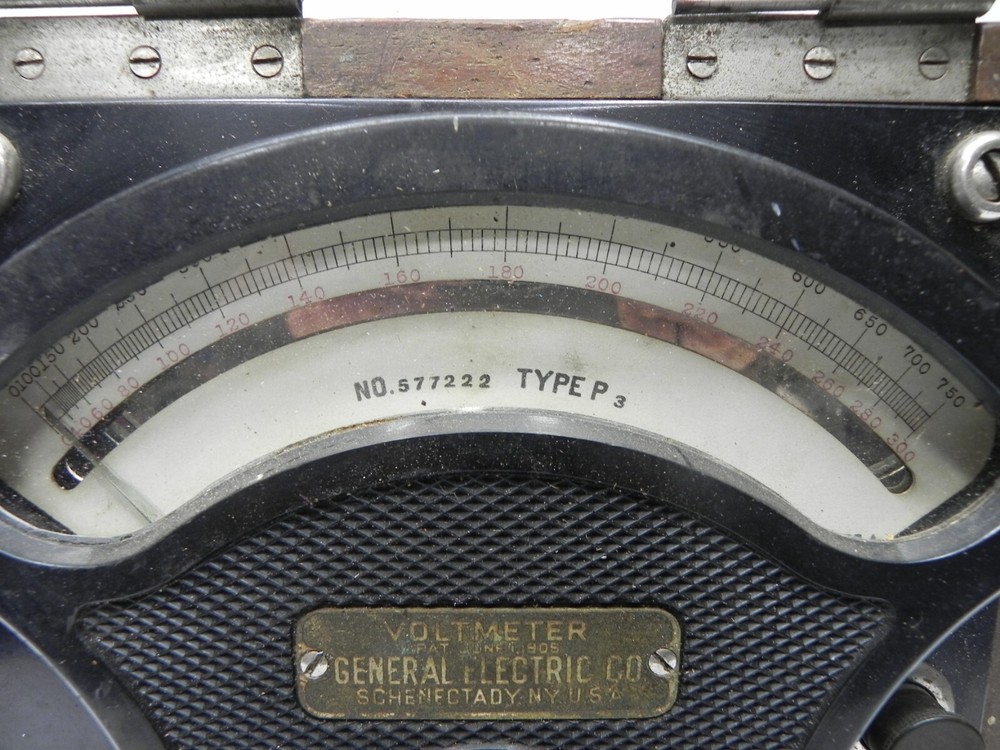 Vintage GE Voltmeter-Mirrored Scale-Wood Box