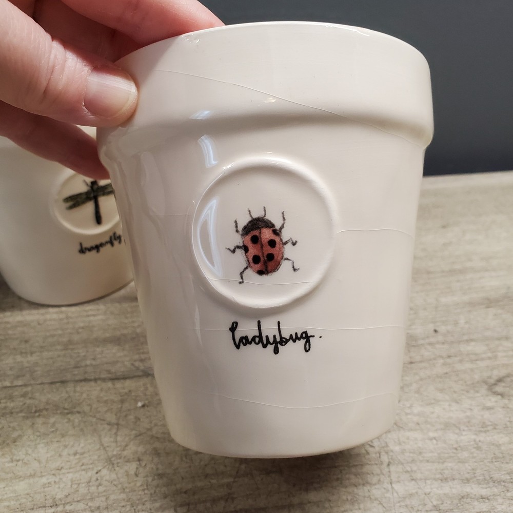 3 Rae Dunn planters with insect design