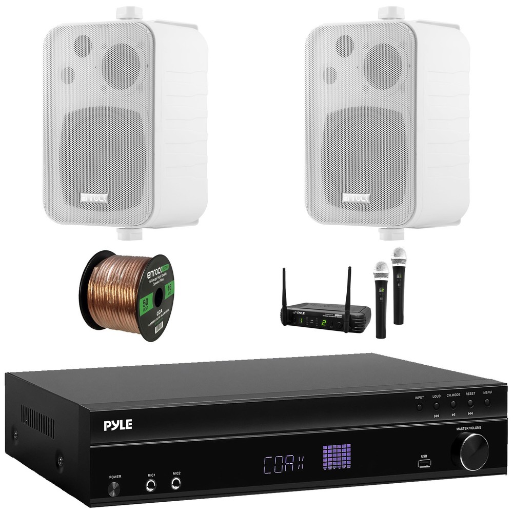 Pyle Bluetooth Karaoke Echo Receiver,2x 4" 30W Max White Box-Speakers + Mic