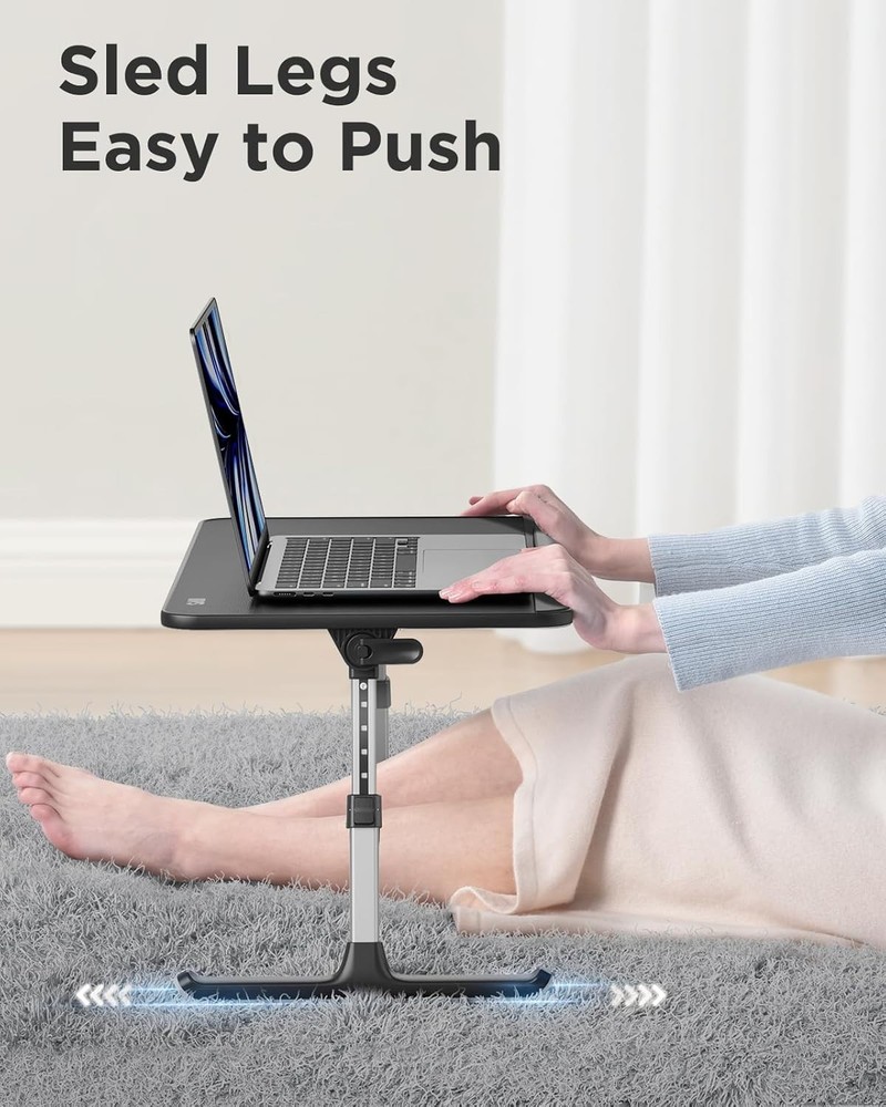 Adjustable Leather Laptop Bed Tray Table - Black