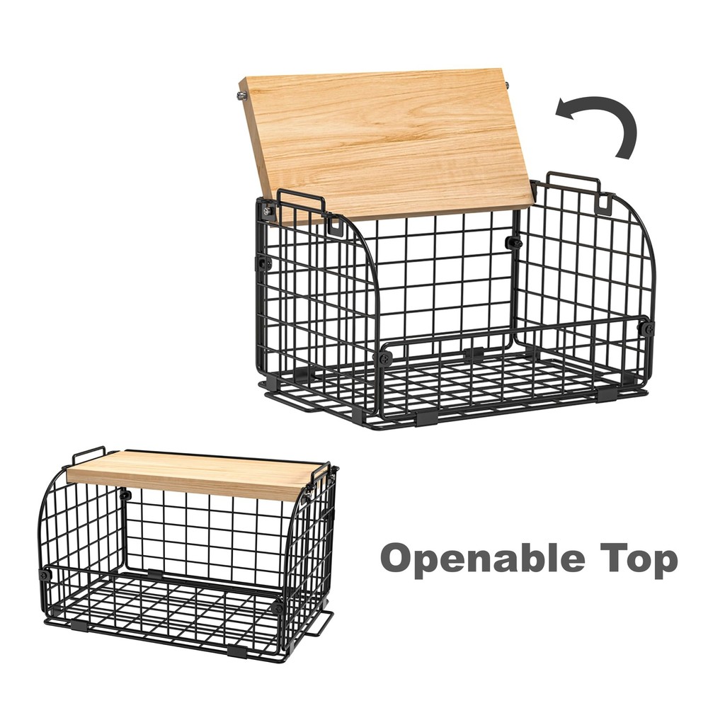 2 Set Stackable Wire Basket with Openable Top, Kitchen Counter, Pantry Organi...