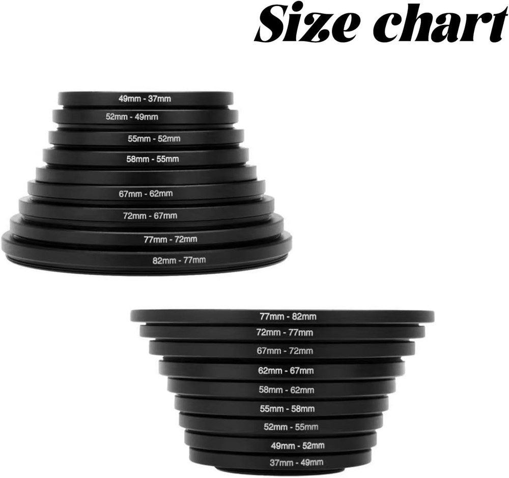 18Pcs Filter Ring Adapter Set, 37-82Mm (Includes 9Pcs Step up Ring Set + 9Pcs St