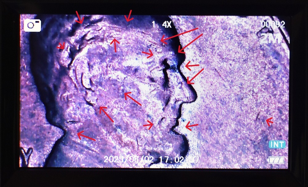 1949 D Penny Error Red Mint State Multi Error Double Die, Cracks Collar Filled D