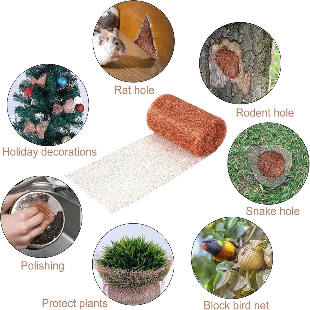 Copper Mesh Rodent Control, Rustproof Copper Mesh Roll with Scissors & Packing