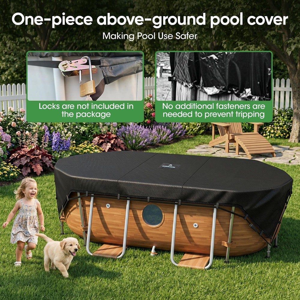 15x30Ft Oval Pool Cover Patented Design Four-Corner Locking 500D Rectangular ...