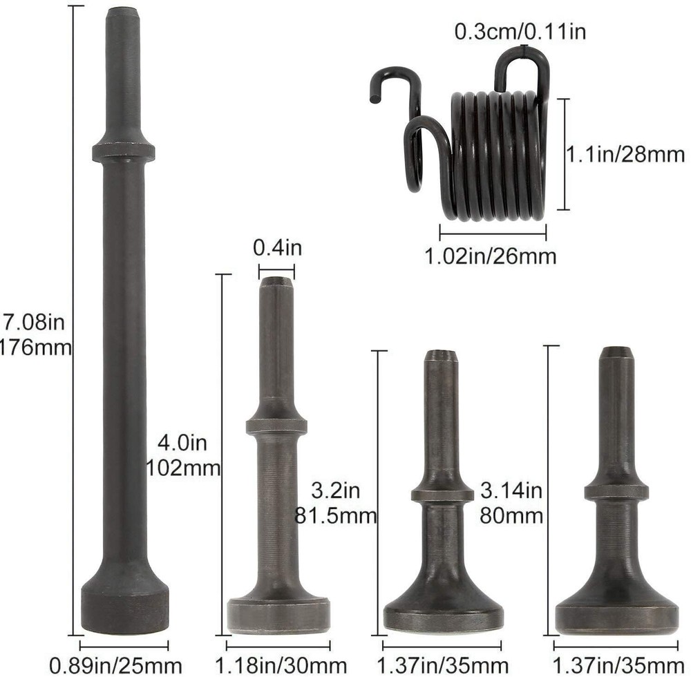 Anndason Smoothing Pneumatic Air Hammer Chisel Bits Tools Kit Set Spring 5 Pcs