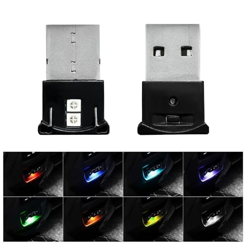 Mini USB LED Light, 8 Colors RGB Car USB LED Interior Atmosphere Light, 2 PCS
