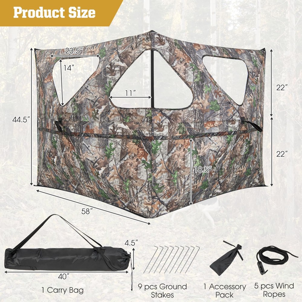 Tangkula 2-Panel Stakeout Hunting Blind, See Through 2-Panel, Camouflage