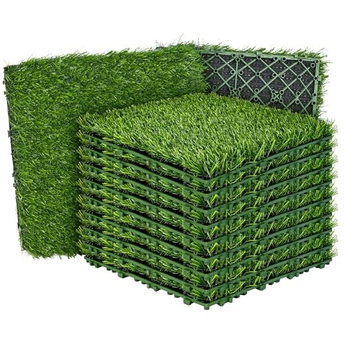 Artificial Grass Tiles Interlocking Self-draining Turf Set Fake Grass Square
