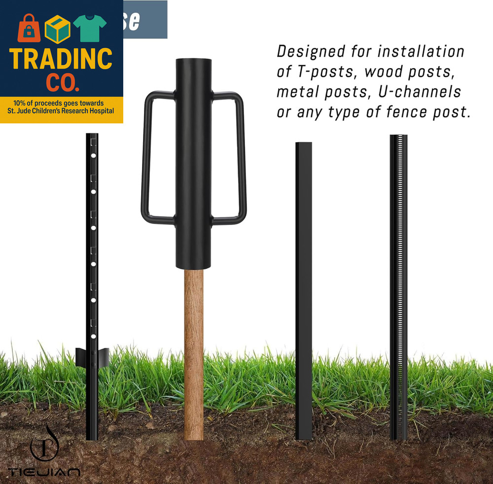 Fence Post Driver T Post Pounder with Handle 12 LB, Heavy Duty Hand Post Rammer