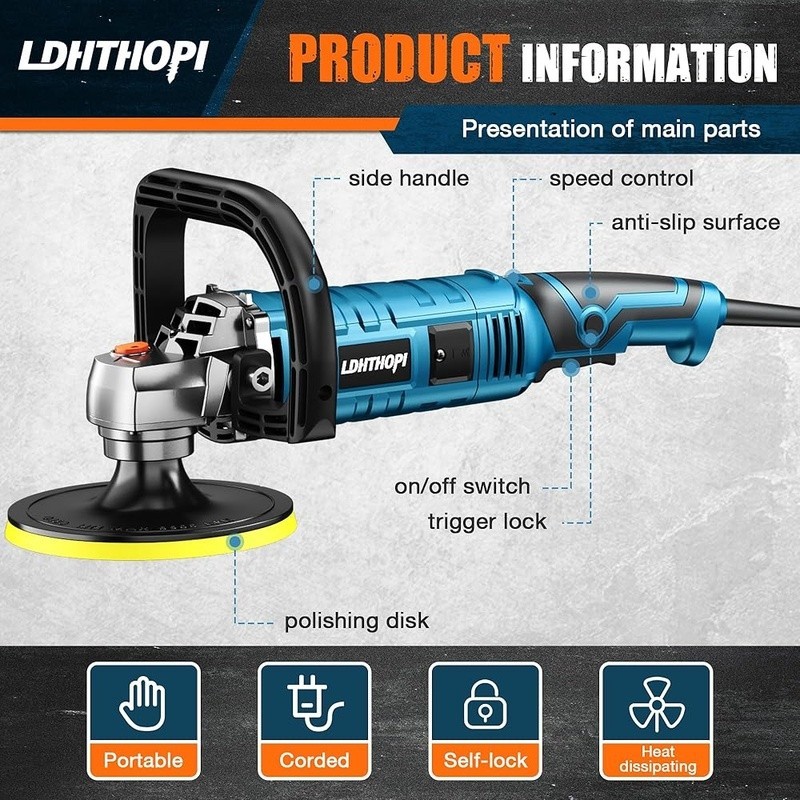 High Performance Buffer Polisher 7 Speeds Multi-Surface Car Detailing Tool New