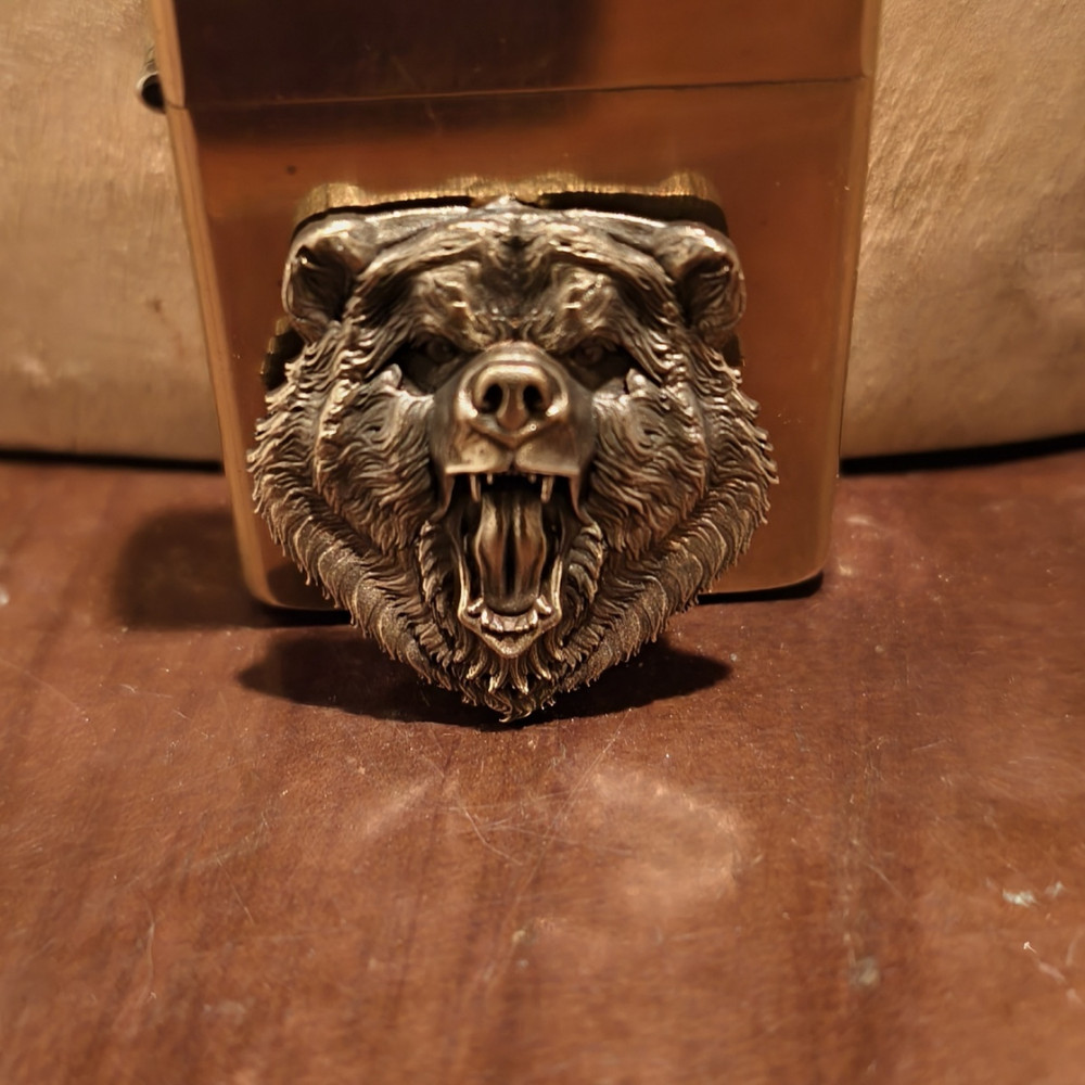 Brass Bear Head Kerosene Lighter Sticker Without Lighter