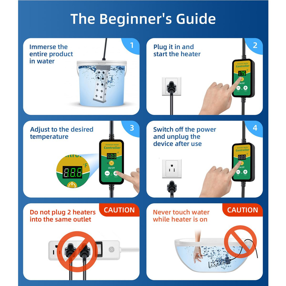 Immersion Water Heater 1800W 120V with Digital Thermostat Control, Dry Burn Prot