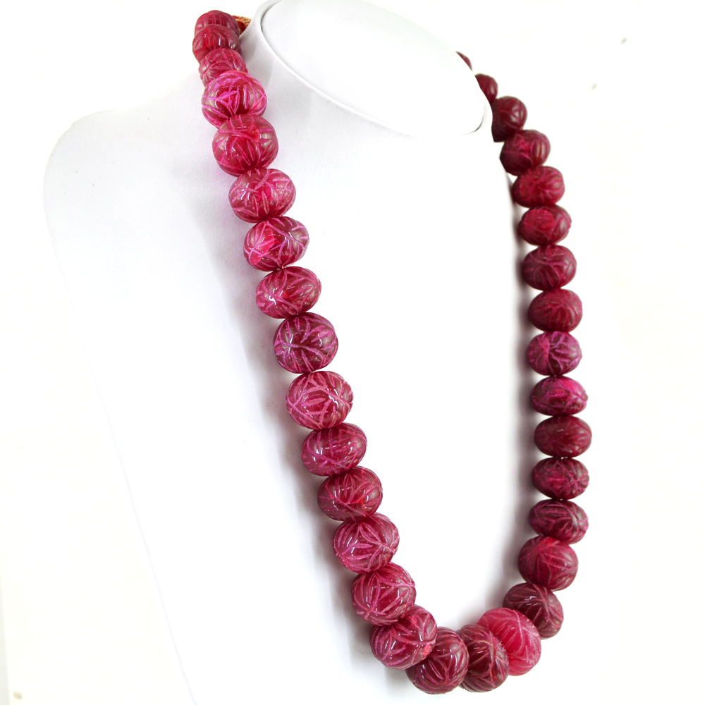 1132.00 CTS ENHANCED RUBY ROUND SHAPE CARVED BEADS NECKLACE (DG)