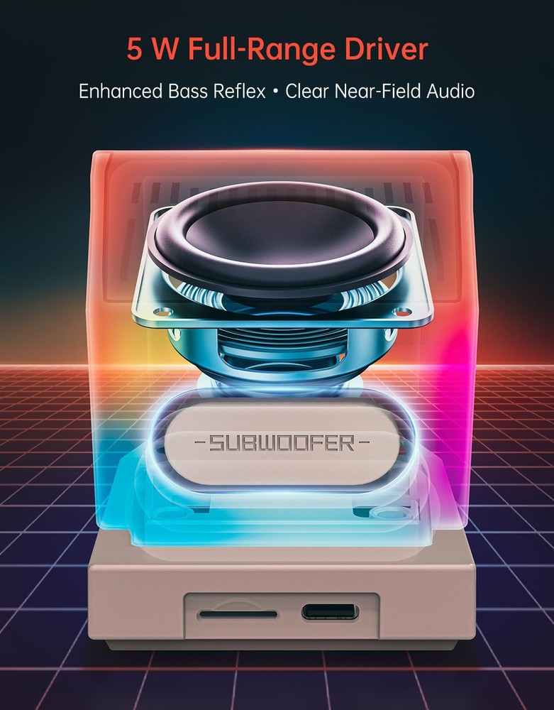 Divoom MiniToo Retro PC-Style Computer Speaker, Smart Pixel Screen with Beige