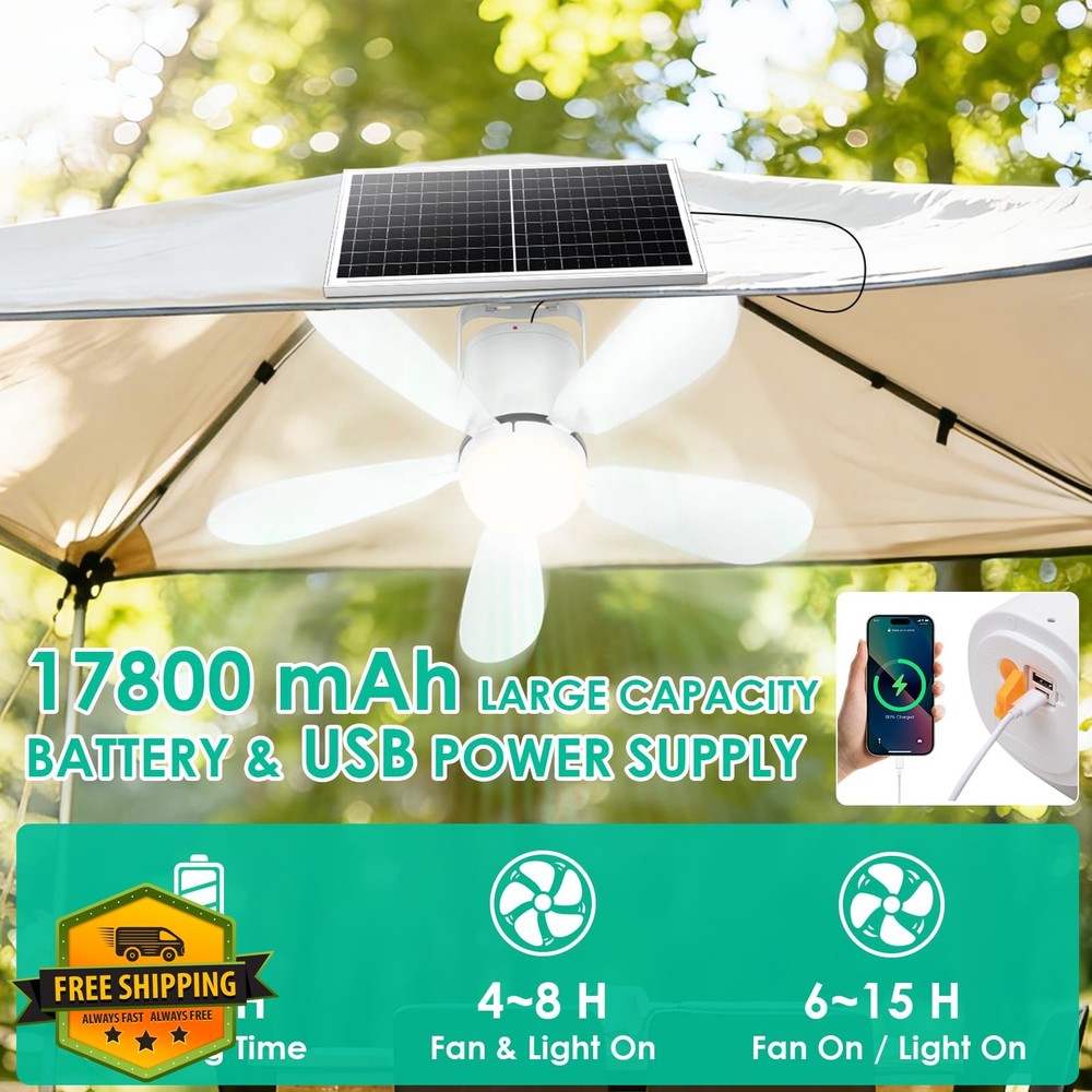 ZIZIWIN 21" Solar Ceiling Fan Light w/Remote