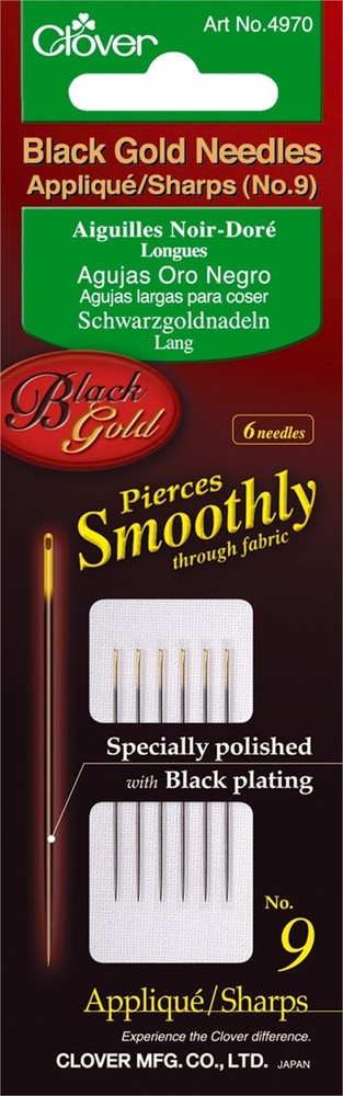 Clover 4970 Black Gold Applique/Sharps Needles-Size 9 6/Pkg