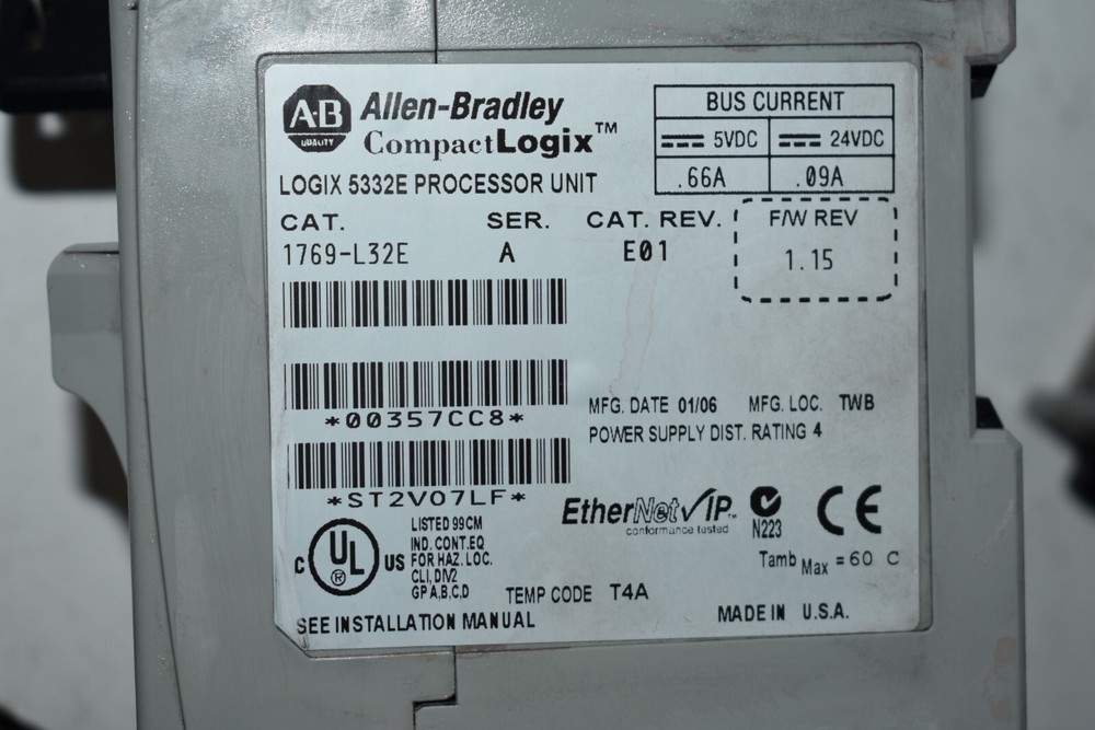 COMPACTLOGIX ALLEN BRADLEY RACK COMPLETE SYSTEM 1769-L32E SYSTEM