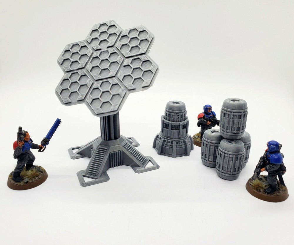 3d Printed Terrain Solar Array w/Energy Cells for Tabletop Gaming. 3D Wargaming