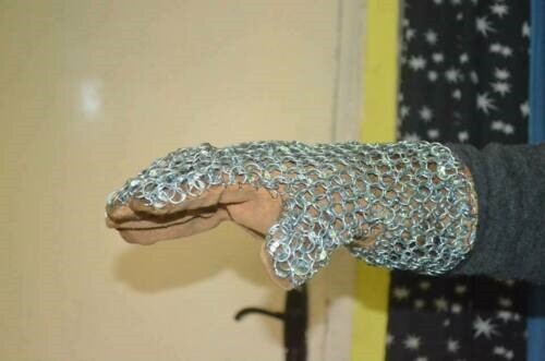 9mm round ring dome riveted chain mail gloves with leather