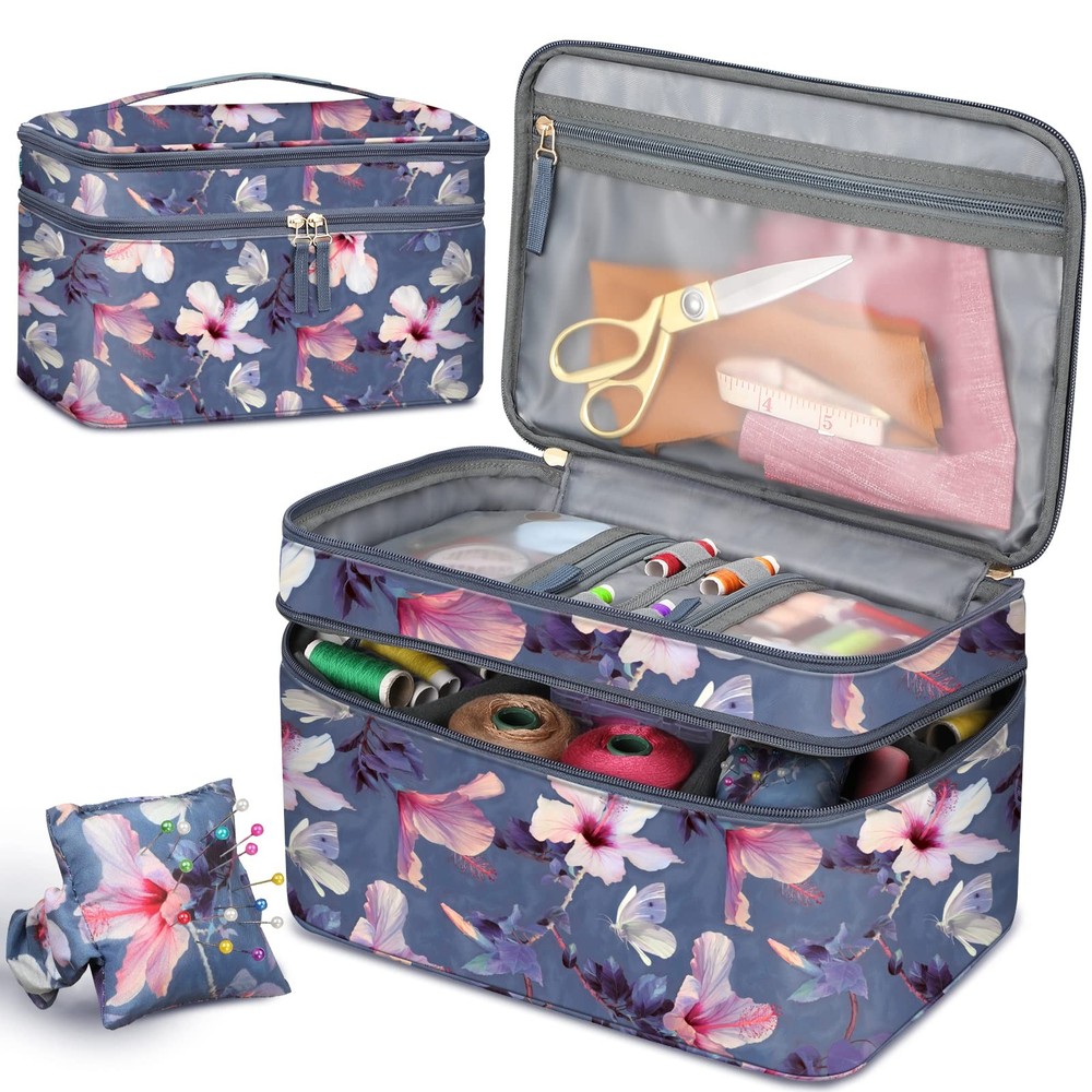 Sewing Accessories Storage and Organizer Case, Double-Layer Sewing Kits Carry...