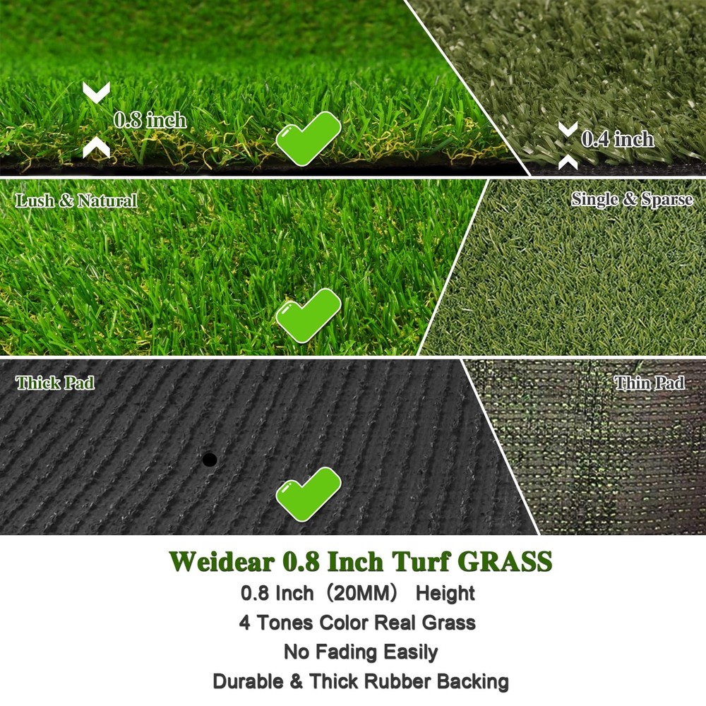 Weidear Artificial Turf Grass 4 ft x 6 ft, 4' x 6' (Rectangular), Green