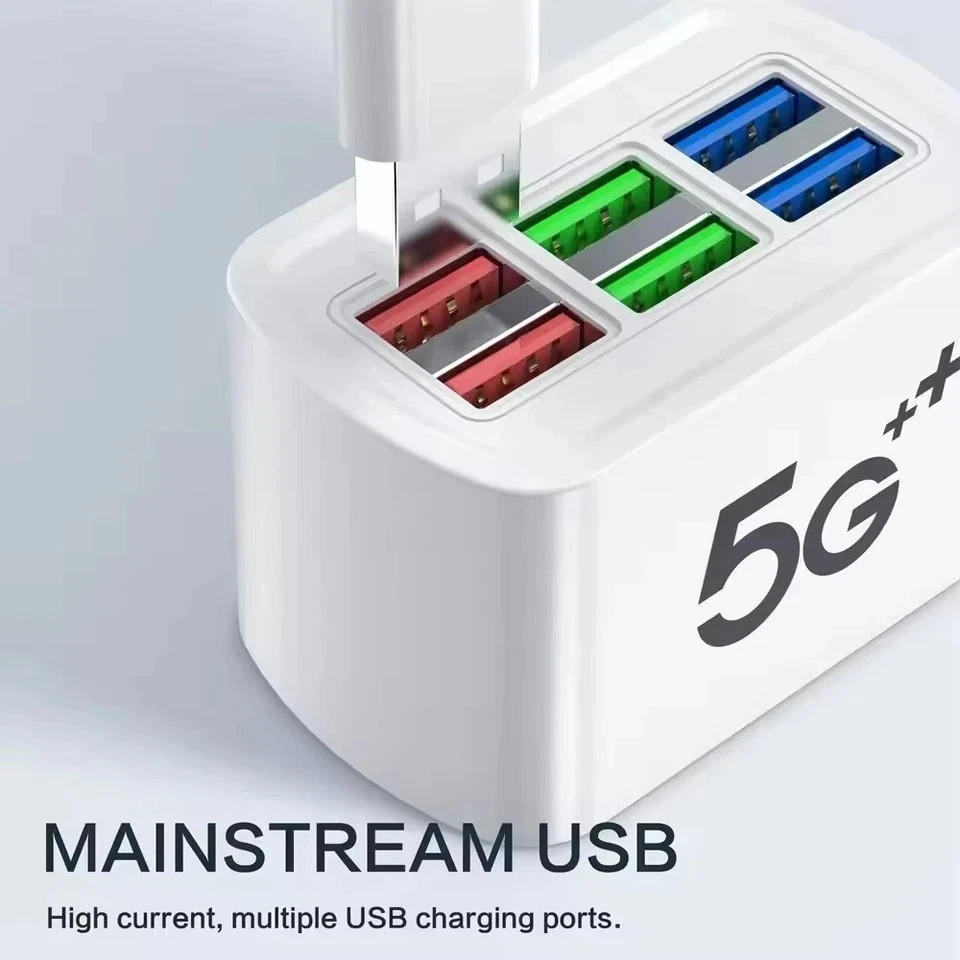 6 Port USB Hub Fast Wall Charger Station Multi-Function Desktop AC Power Adapter