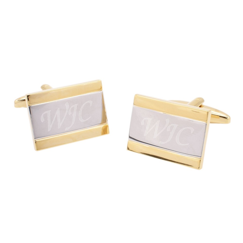 Personalised with Initials Two Tone Rectangle Cufflinks Presented in Gift Box