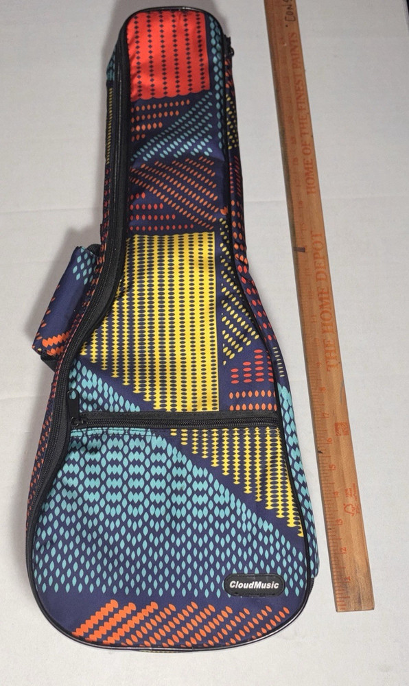 CloudMusic Multicolor Fabric Ukulele Bag with Carry Strap, Handle, Zipper, Lined
