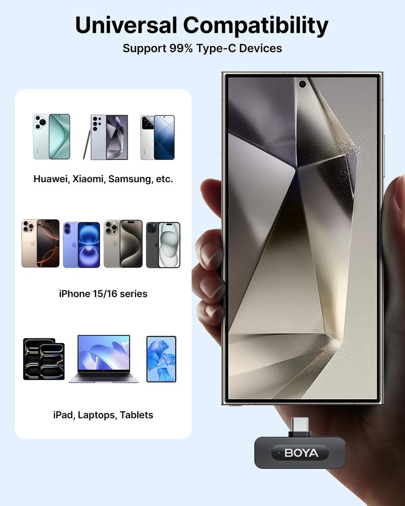 BOYA V30 Wireless Lavalier Microphone for iPhone/Android/PC/Laptop with USB-C...