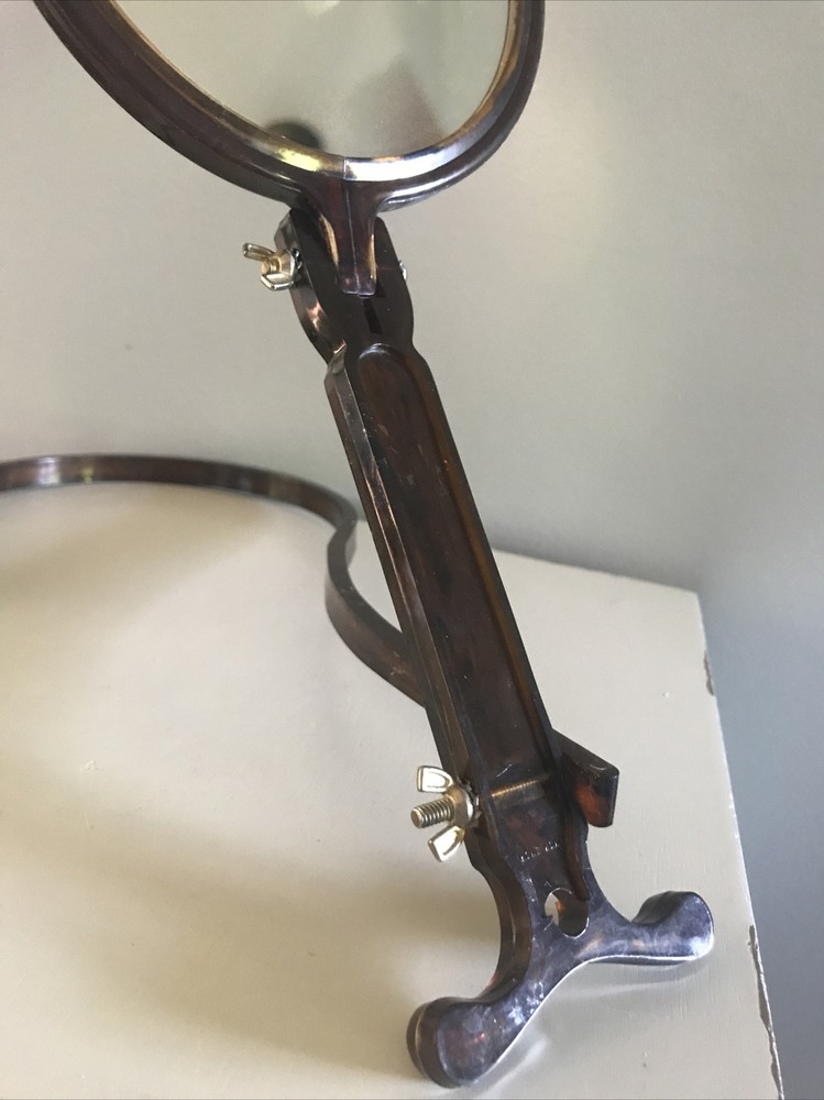 Vtg Mirror Handheld/Tabletop, Double Sided Dark Amber Swirl