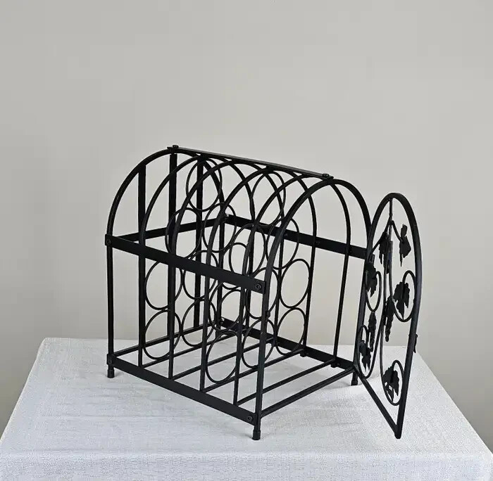 Rustic Vintage Black Metal Ivy Wine Table Display Rack