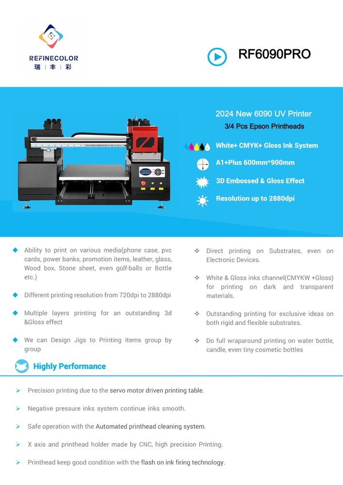 Exclusive Bundle Refine Full Color RF-6090 PRO UV DTF Flatbed Printer New Model