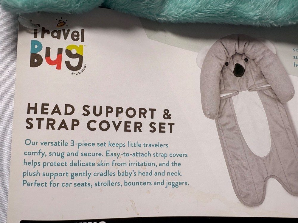 NWT Travel Bug Infant Head Support Pillow & Strap Cover Set