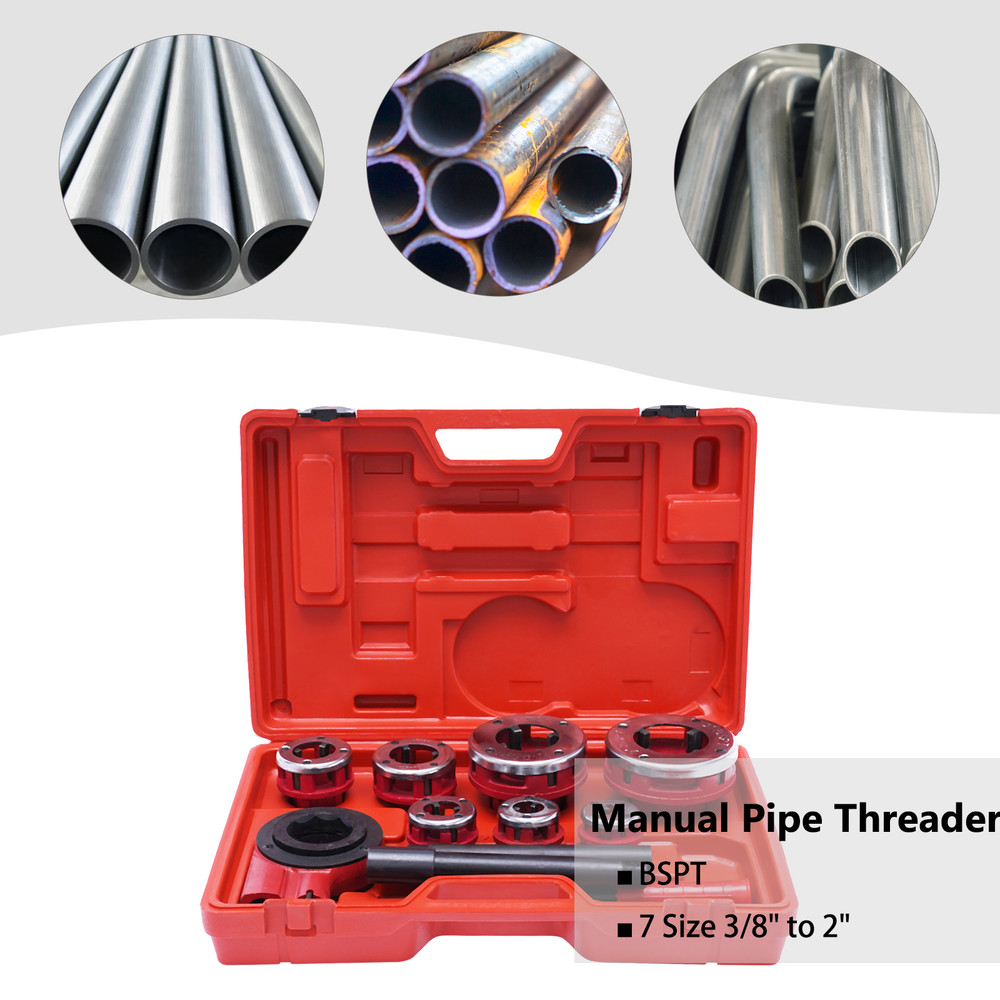 7 Size Pipe Threader Kit Pipe Thread Cutter Tap Bar Head Pipe Die Threading Sets