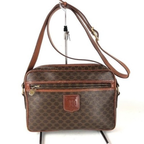 CELINE Macadam Shoulder Bag Brown PVC  Authentic