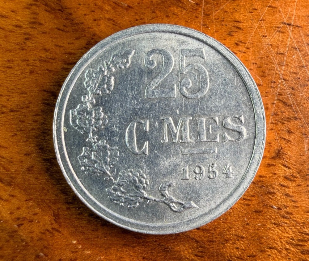 Luxembourg 25 Centimes 1954 First Yr of Letzeburg Issue